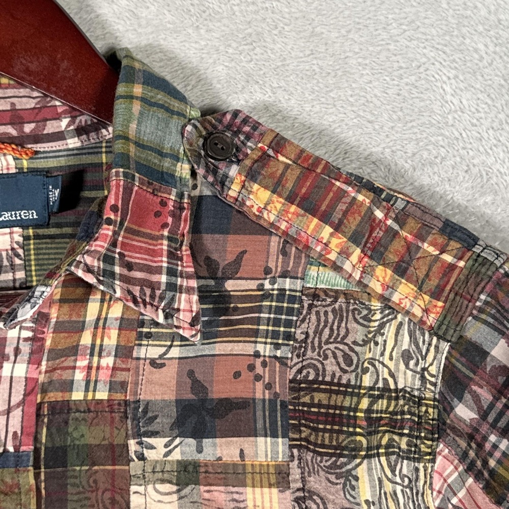 Polo Ralph Lauren Shirt Mens M Paisley Patchwork Madras Plaid Epaulet Pockets - Picture 8 of 11